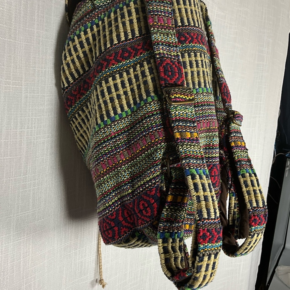 Boho Woven Backpack Multicolor Patterned - Drawst… - image 6
